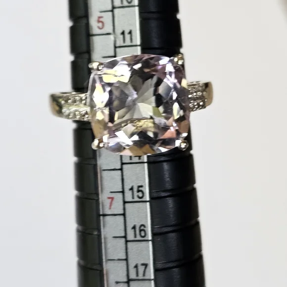 Genuine Rose De France Amethyst & White Topaz Sterling Silver Ring Size 6 - Picture 8 of 11